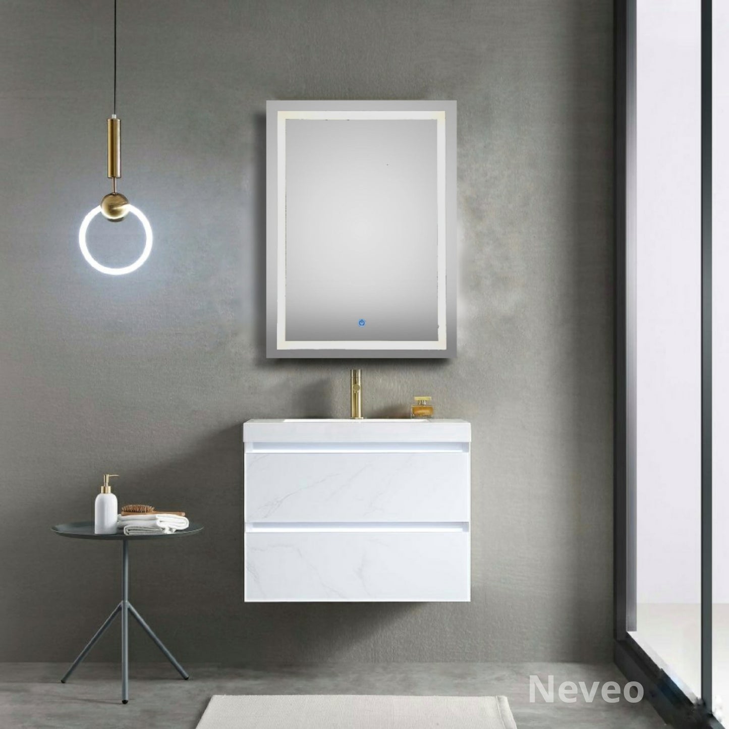 Neveo led mirror 3in1  24"-18" for bathroom vanity wash basin Rect-1