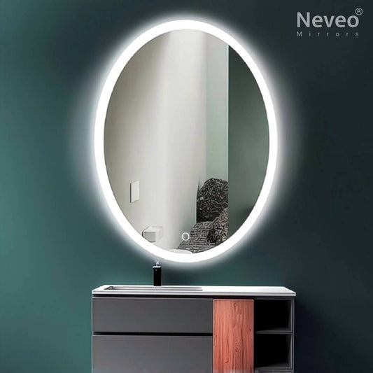 Neveo led mirror 3in1 oval 18"-24" for bathroom vanity wash basin