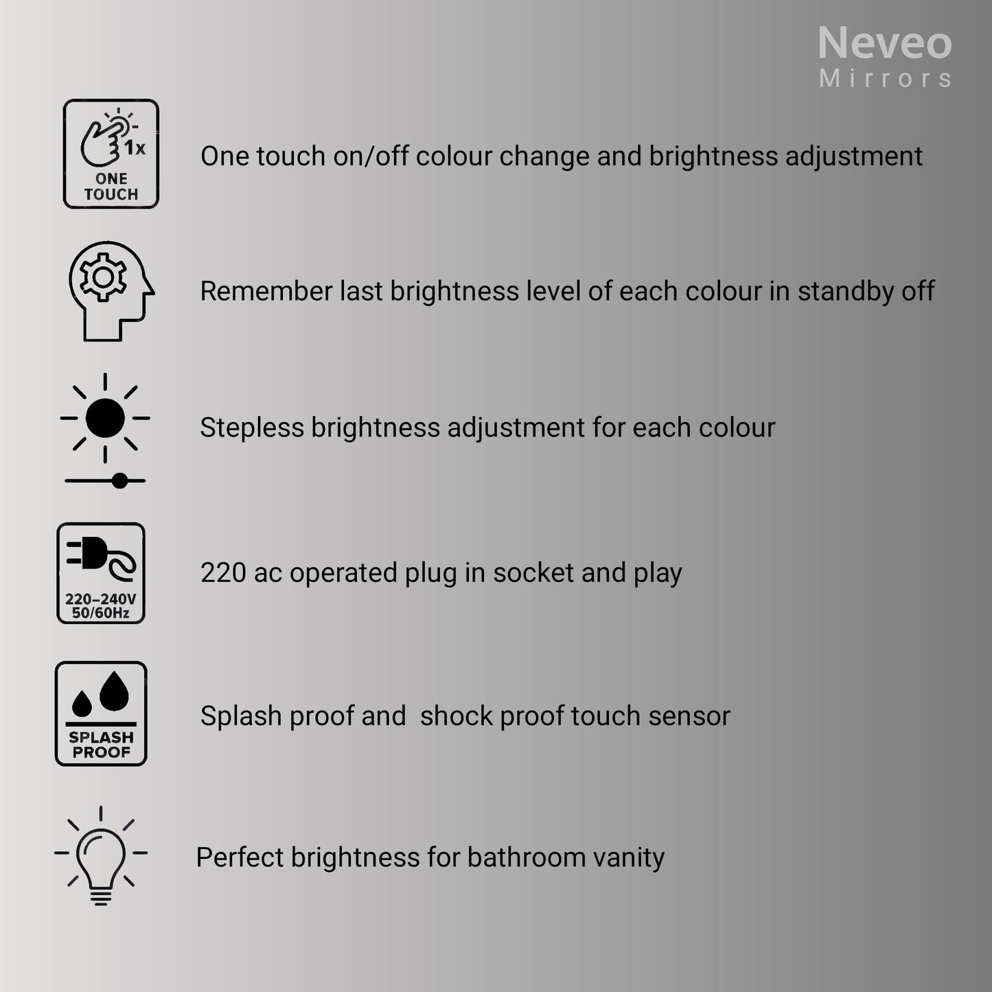 Neveo led mirror 3in1 capsule 17"-24" for bathroom vanity wash basin