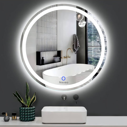 Neveo Mirrors® Round 3in1 led Light Mirror with Touch Sensor on/Off and Brightness Controls for Bathroom washbasin Vanity Hallway Bedroom Kitchen