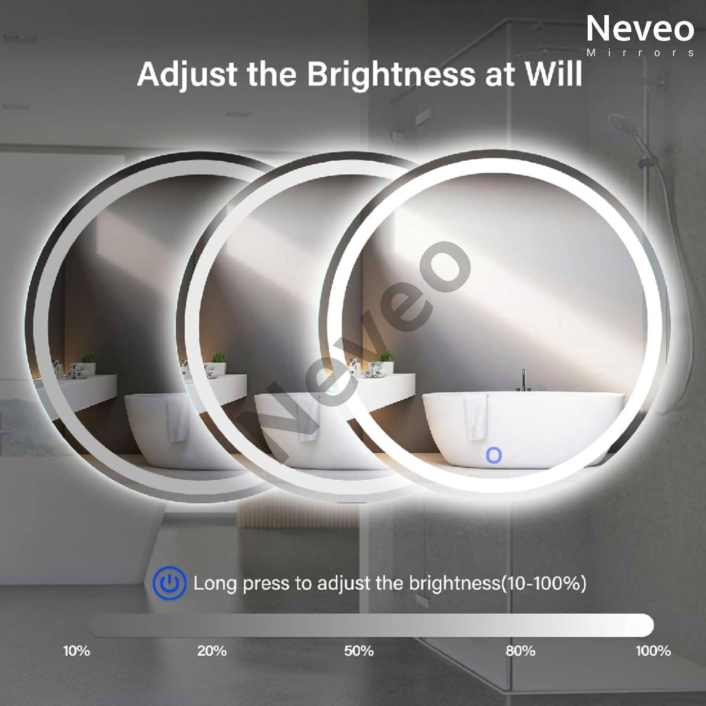 Neveo Mirrors® Round 3in1 led Light Mirror with Touch Sensor on/Off and Brightness Controls for Bathroom washbasin Vanity Hallway Bedroom Kitchen