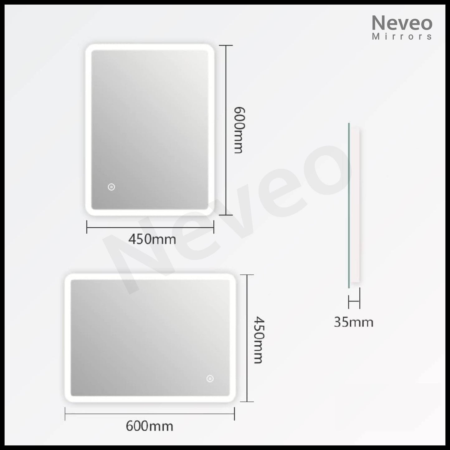 Neveo Mirrors® 3in1 24"/18" Touch Sensor led Mirror for self makup and Grooming Bathroom Vanity Lighted Wall Mirror Backlit 3in1(Cool,Warm,Neutral) 2 (Rect1)