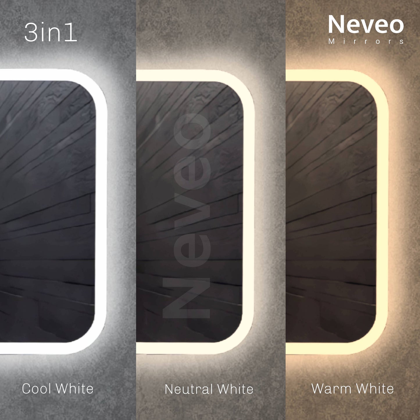 Neveo Mirrors Round 3in1 led Light Mirror with Touch Sensor on/Off and Brightness Controls for Bathroom washbasin Vanity Hallway Bedroom Kitchen (S1)
