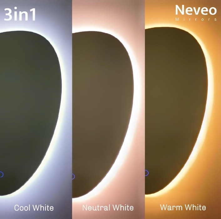 Neveo Mirrors Round 3in1 led Light Mirror with Touch Sensor on/Off and Brightness Controls for Bathroom washbasin Vanity Hallway Bedroom Kitchen