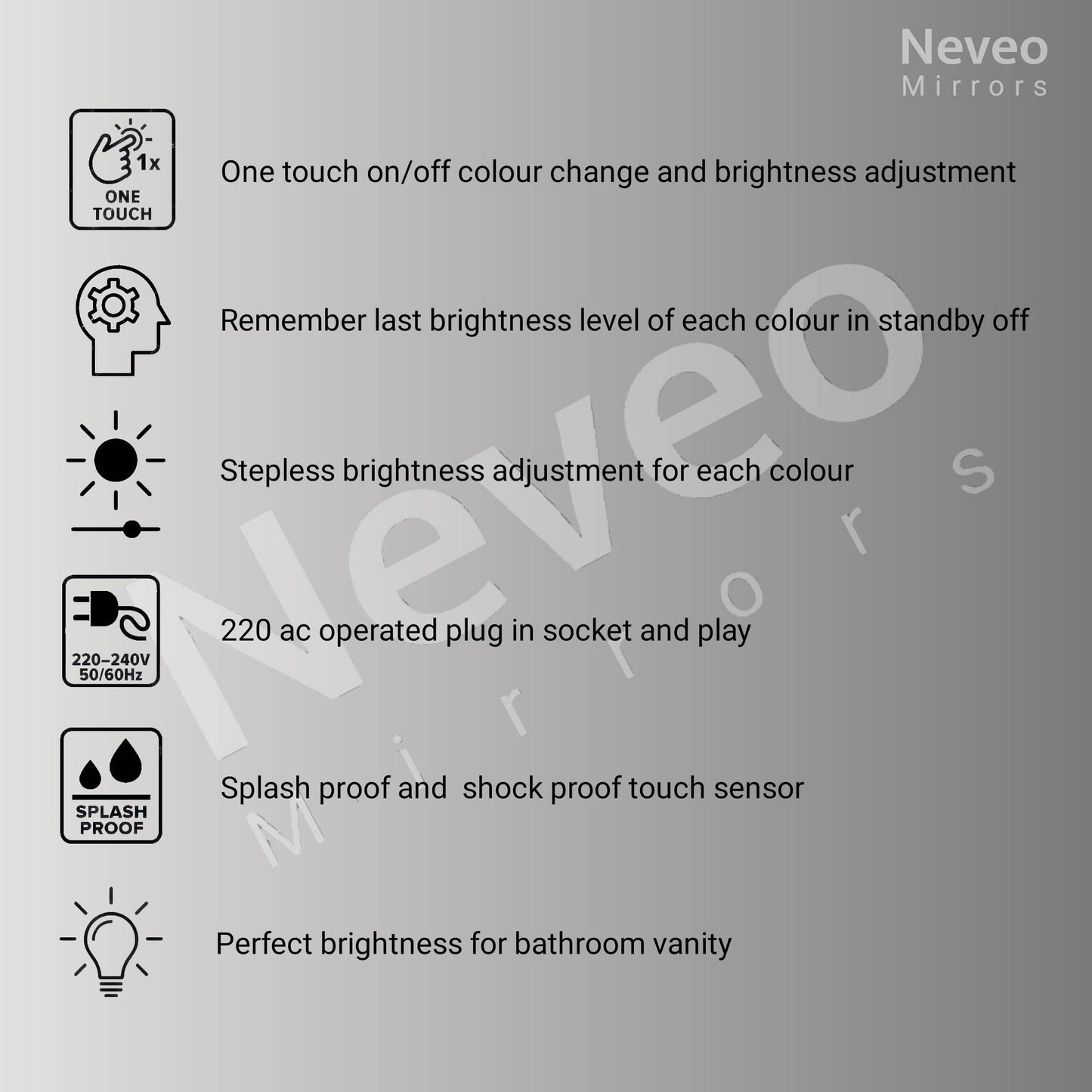 NeveoMirrors® 17"/24" led Mirror Touch Sensor Mirror for self makup and Grooming Bathroom wash Basin Vanity Lighted Mirror Backlit (1, C-1)