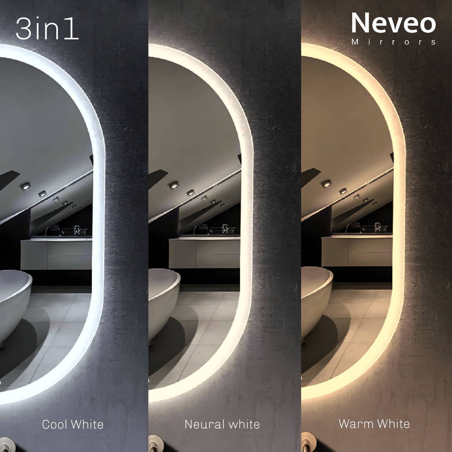 NeveoMirrors® 17"/24" led Mirror Touch Sensor Mirror for self makup and Grooming Bathroom wash Basin Vanity Lighted Mirror Backlit (1, C-1)